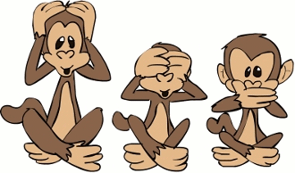 See, Hear and Say No Evil, Monkeys. Three Cartoon Monkeys.