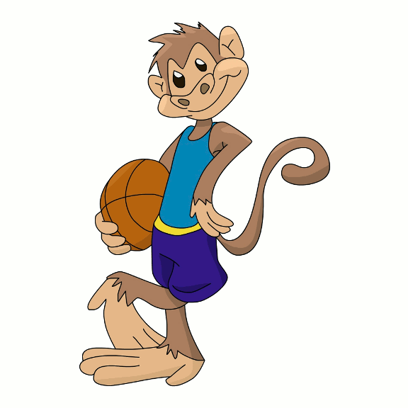 Cartoon Monkey Holding A Basketball.