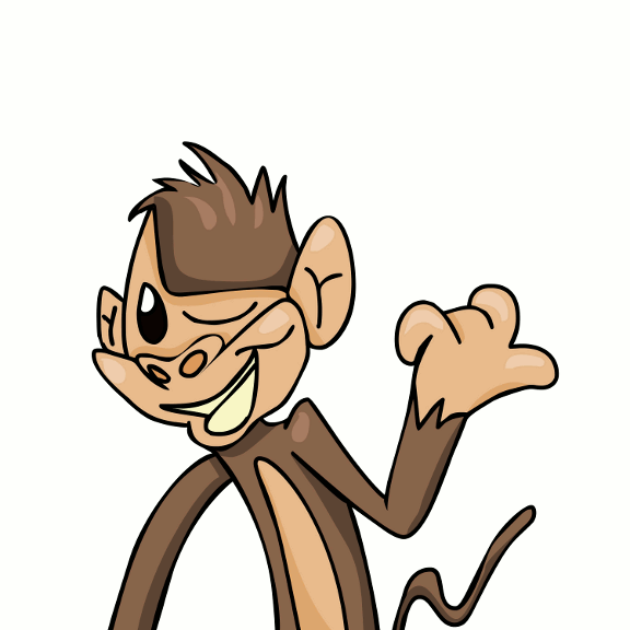 Monkey Cartoon Pointing Over His Shoulder.