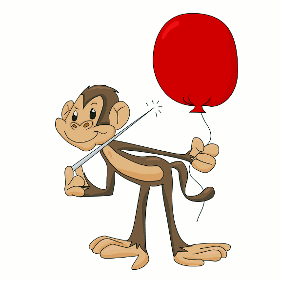 Cute Monkey Drawn About To Pop A Balloon.