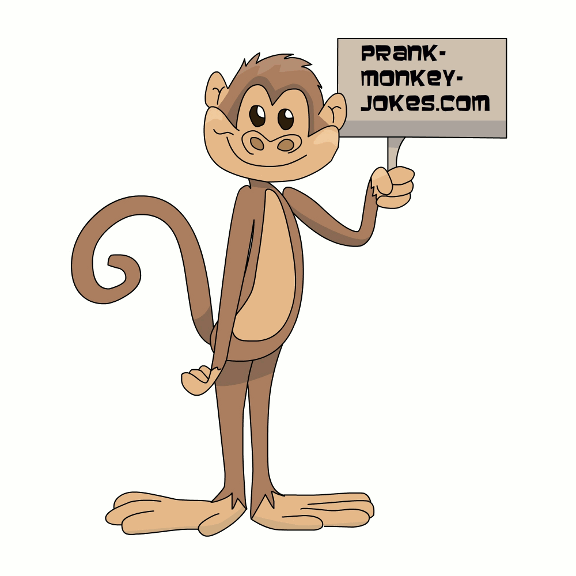 Cute Monkey, Drawn Holding A Prank-Monkey-Jokes.com Sign.