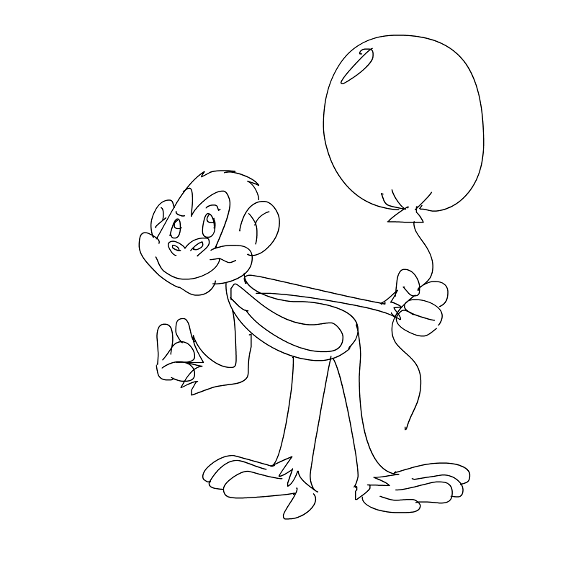 Sketch Of Cartoon Monkey With Balloon.