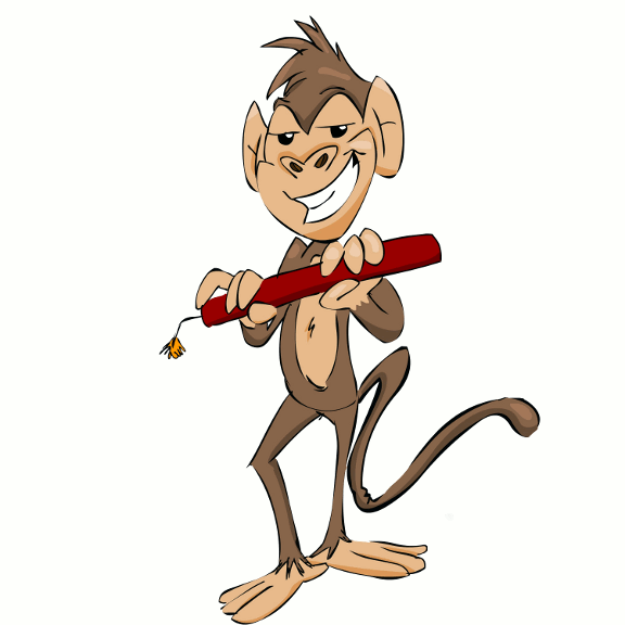 Funny Monkey Drawn Holding Explosive.