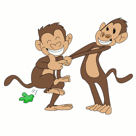 Funny Cartoon Monkey Farts When You Pull His Finger. 