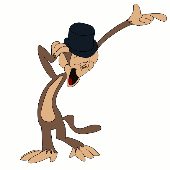 Funny Cartoon Monkey Dancing Wearing A Tophat.