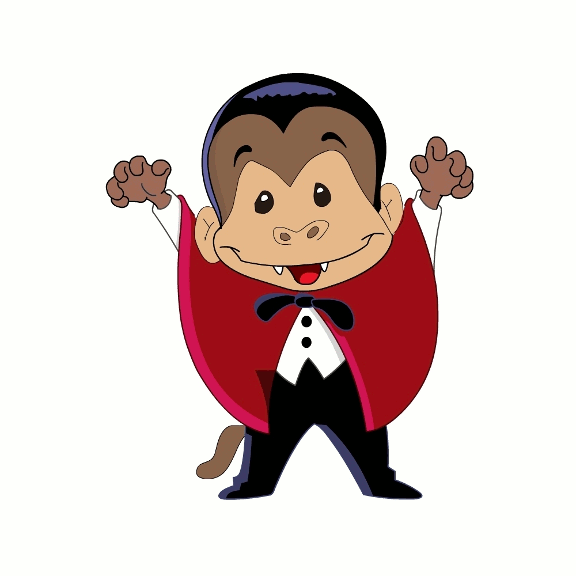 Cartoon Monkey Dressed For Halloween Tricks As A Vampire.