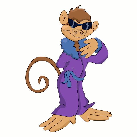 Cartoon Monkey Wearing A Purple Bathrobe.