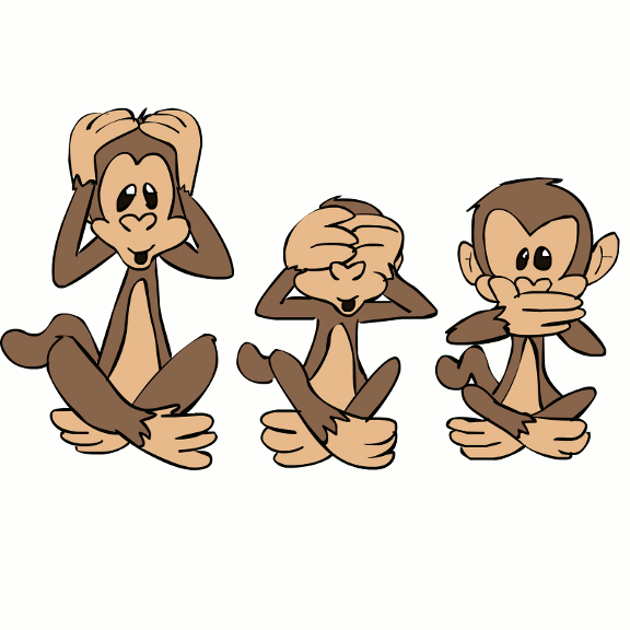 Cartoon Three Wise Monkeys. They Don't See, Hear, Or Speak No Evil.