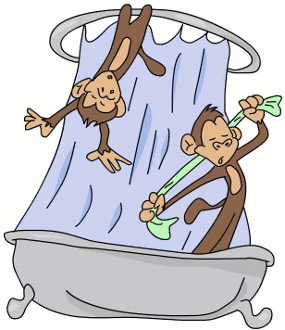 Two monkeys in shower