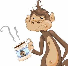 Cartoon Monkey With A Morning Coffee