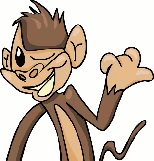 Cartoon Monkey Pointing Over Shoulder.