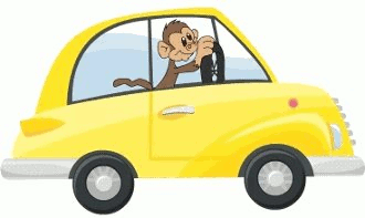 Cartoon Monkey Driving A Car.