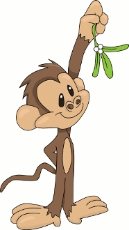 Cartoon Monkey Holding Mistletoe