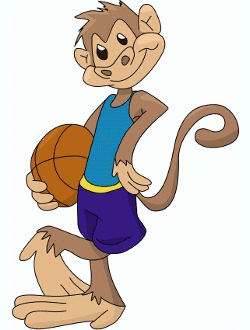 Cartoon monkey holding basketball