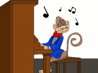 Cartoon Monkey Playing Piano.