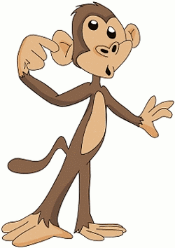 Cartoon monkey pointing at ear