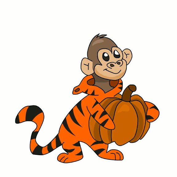 Cartoon Monkey Dressed As A Tiger For Trick Or Treating.